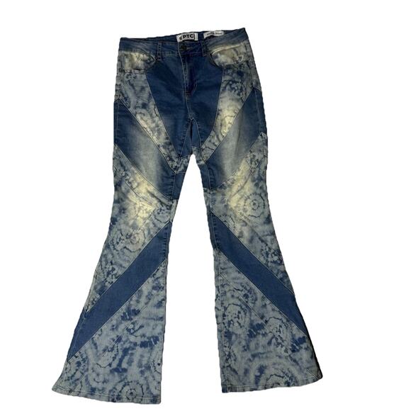 PTCL ETHIKAL BRAND PATCHWORK FLARE DENIM JEANS SZ 28 BOHO - Picture 1 of 4